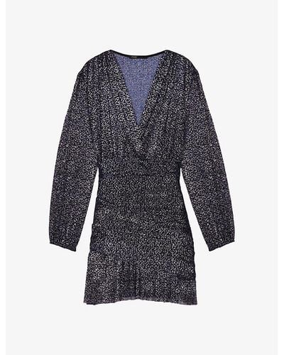 Maje Runnylo Glittered Draped Woven Mini Dress - Gray
