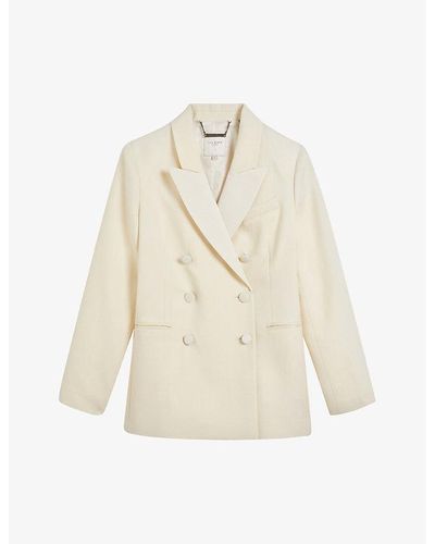 Ted Baker Dianai Double-breasted Woven Blazer - White