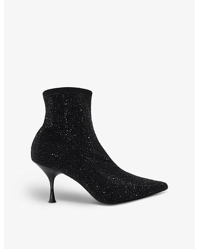 Dune Onslowe Diamante-embellished Stretch-woven Ankle Boots - Black