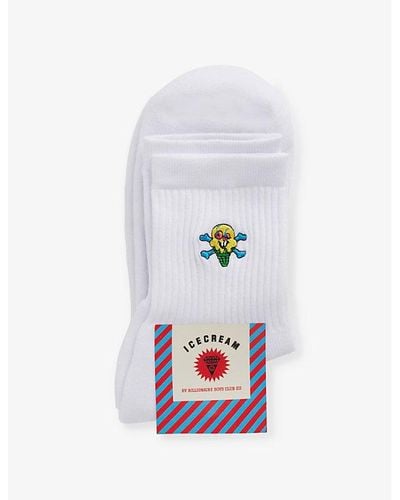 ICECREAM Cones Bones Embroidered-motif Cotton-blend Knitted Socks - White