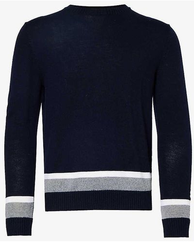 Eleventy Contrast-stripe Crewneck Wool Jumper X - Blue