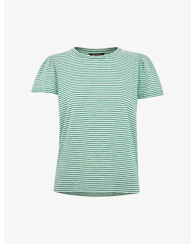 Whistles Frill-sleeved Striped Cotton-jersey T-shirt - Green