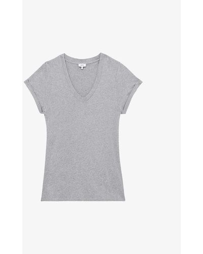 Reiss Luana V-neck Cotton-jersey T-shirt X - Grey