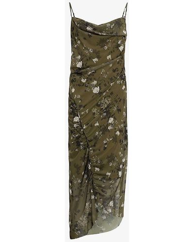 AllSaints Ulla Kora Floral-trim Stretch-woven Midi Dress - Green