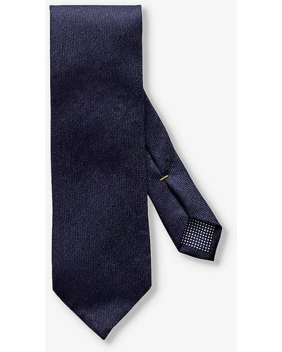 Eton Textured Weave Silk And Linen-blend Tie - Blue