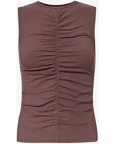 PAIGE Sidonia Round-neck Slim-fit Stretch-woven Top - Purple