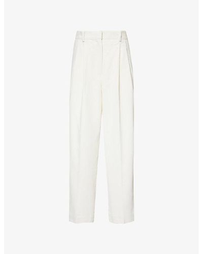 Totême Structured-waist Wide-leg High-rise Silk And Cotton-blend Corduroy Pants - White