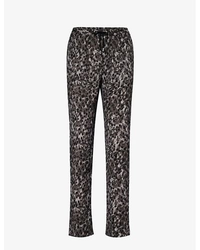 IKKS Leopard-print Straight-leg High-rise Woven Pants - Grey