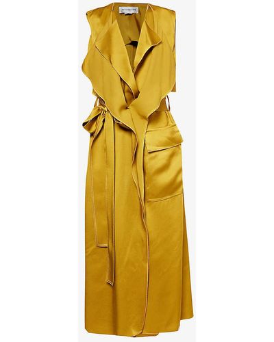 Victoria Beckham Trench V-neck Satin Midi Dress - Yellow