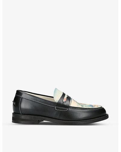 Duke & Dexter Wilde Graphic-print Leather Penny Loafers - Black