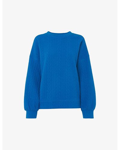 Whistles Cable-embossed Relaxed Fit Cotton Blend Sweatshirt - Blue