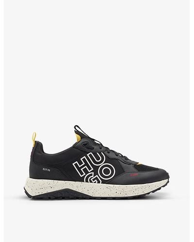 HUGO Logo-embroidered Low-top Woven Sneakers - Black