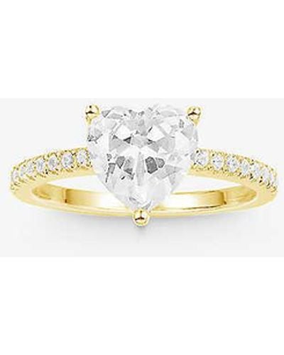 Apm Monaco Heart Pavé 18ct -plated Metal Alloy And Zirconia Ring - White