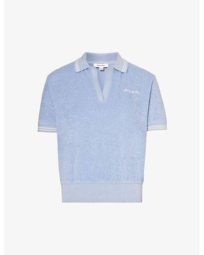 Sporty & Rich Terry Brand-embroidered Cotton Polo Shirt X - Blue