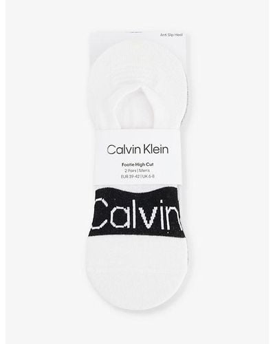Calvin Klein Ribbed-trim Branded Pack Of Two Cotton-blend Socks - White