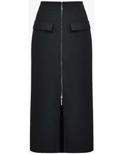 Ro&zo Zip-front Utility-pocket Stretch-woven Midi Skirt - Black