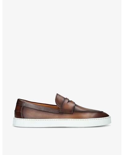 Magnanni Cowes Penny-detail Leather Low-top Trainers - Brown