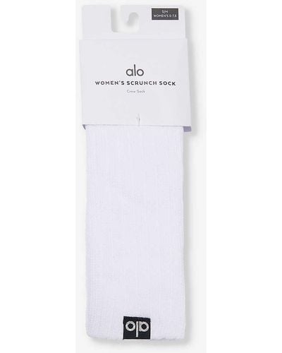Alo Yoga Logo-patch Crew-length Cotton-blend Socks - White