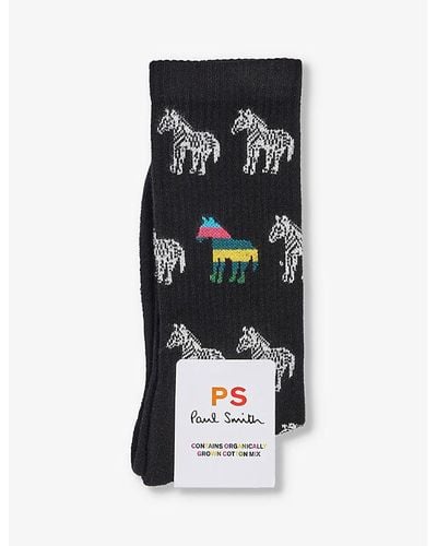 Paul Smith Enzo Zebra Graphic-pattern Stretch-cotton Blend Socks - Black