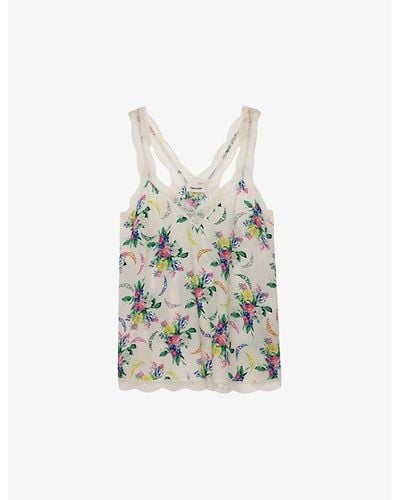 Zadig & Voltaire Chou Floral-print Lace-embroidered Woven Camisole Top - White