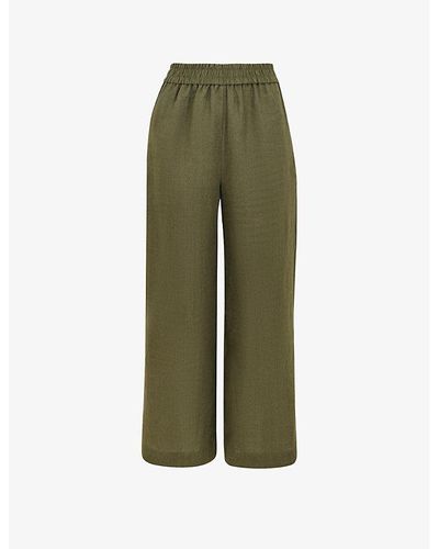 Whistles Cropped Wide-leg Mid-rise Linen Pants - Green