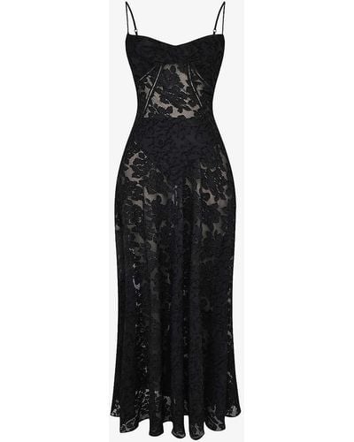 House Of Cb Seren Corseted Floral-jacquard Woven Maxi Dress - Black