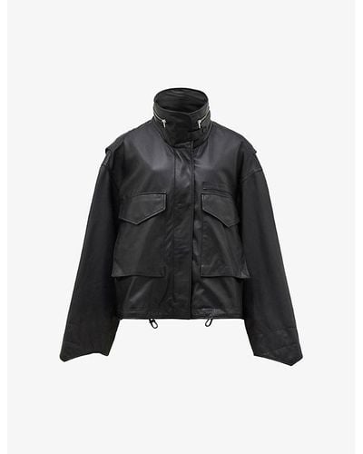 AllSaints Clay Oversized Leather Jacket X - Black