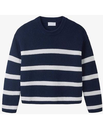 The White Company Striped Cropped Wool And Cotton Jumper - Blue