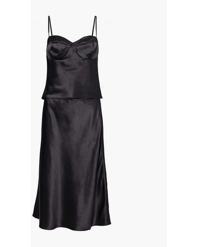 Reformation Sia Panelled Top And Midi Skirt Silk Set - Black