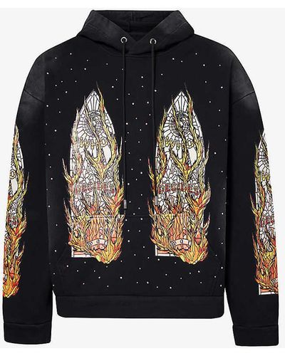 Who Decides War Flames Glass Graphic-print Cotton-jersey Hoody - Black