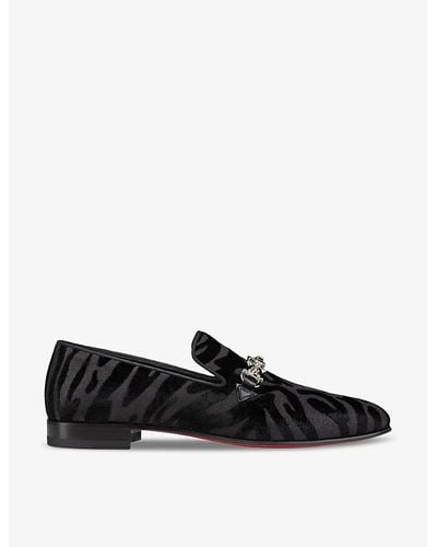 Christian Louboutin Equiswing Spike-embellished Velvet Loafers - Black
