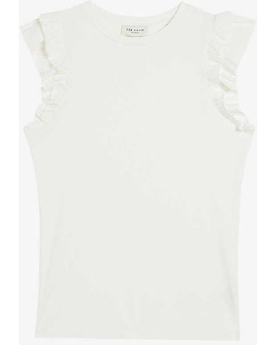 Ted Baker Marhlou Double-frill Stretch-knitted Top - White