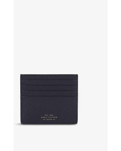 Smythson Panama Eight-slot Leather Card Holder - Blue