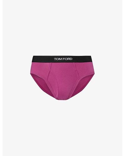 Tom Ford Branded-waistband Stretch-cotton Briefs - Purple