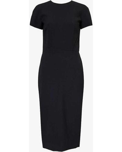 Victoria Beckham Round-neck Fitted Stretch-woven Blend Midi Dress - Black