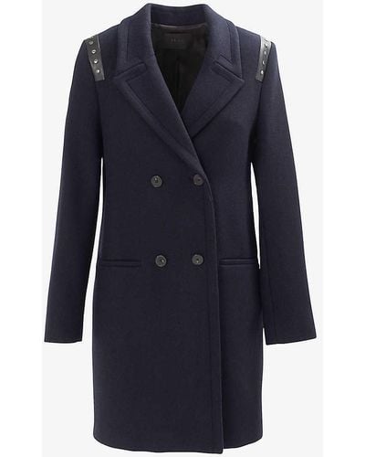 IKKS Suit-collar Straight-cut Wool Coat X - Blue