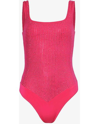 GOOD AMERICAN Crystal-embellished Stretch-woven Bodysuit - Pink