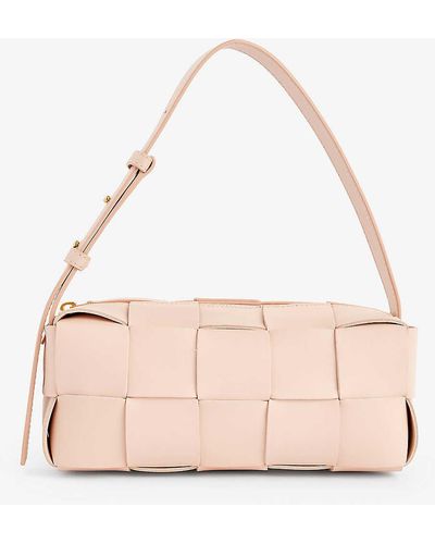 Bottega Veneta Brick Cassette Intrecciato Leather Shoulder Bag - Pink