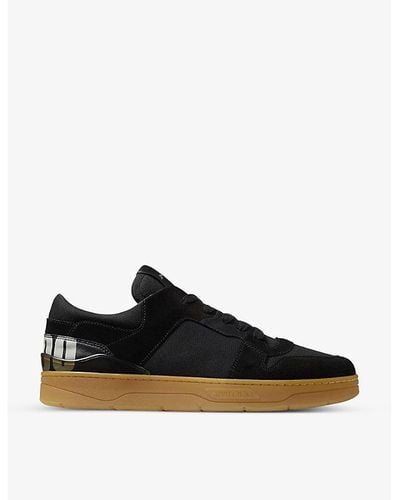 Jimmy Choo Florent F Logo-print Suede And Cotton-canvas Low-top Sneakers 9. - Black