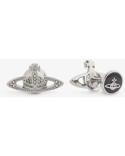 Vivienne Westwood Mini Bas Relief Brass And Crystal Cufflinks - White