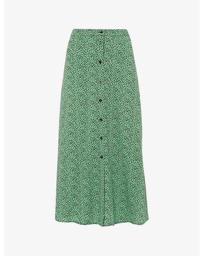Whistles Ink Leopard-print Woven Midi Skirt - Green
