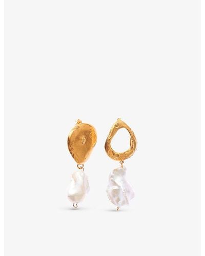 Alighieri The Infernal Storm 24ct Yellow Gold-plated Bronze And Pearl Earrings - Metallic