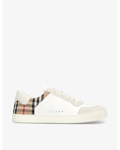 Burberry Stevie Check-print Leather Low-top Sneakers - White