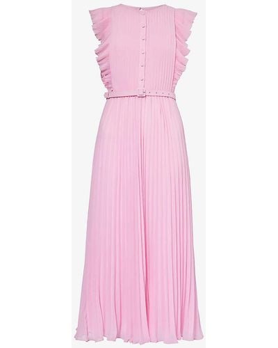 Self-Portrait Ruffle-trim Belted Woven Midi Dress - Pink
