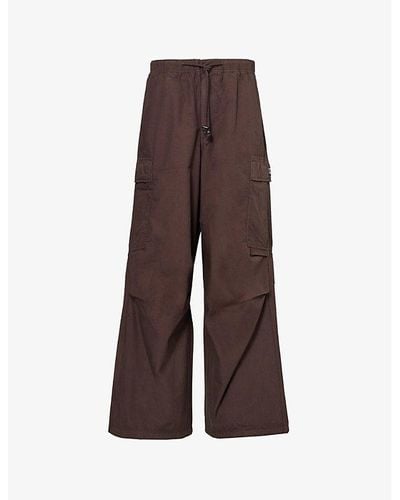 Obey Patch-pocket Relaxed-fit Wide-leg Mid-rise Cotton Cargo Pants - Brown