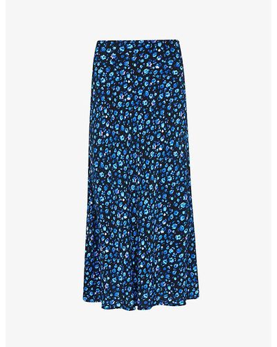 Whistles Floral-pint Woven Midi Skirt - Blue