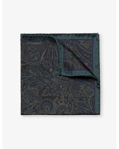 Eton Paisley-pattern Silk Pocket Square - Grey