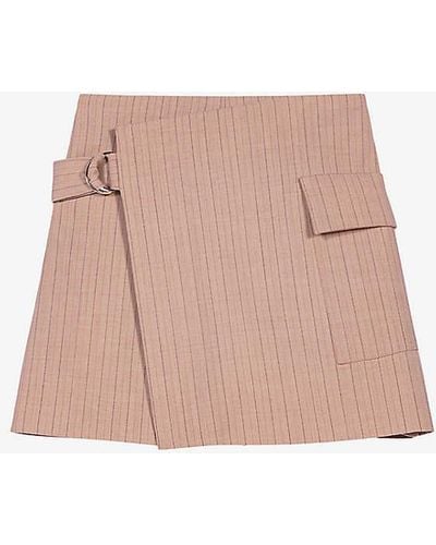 Maje High-rise Pinstripe Stretch Wool-blend Shorts - Pink