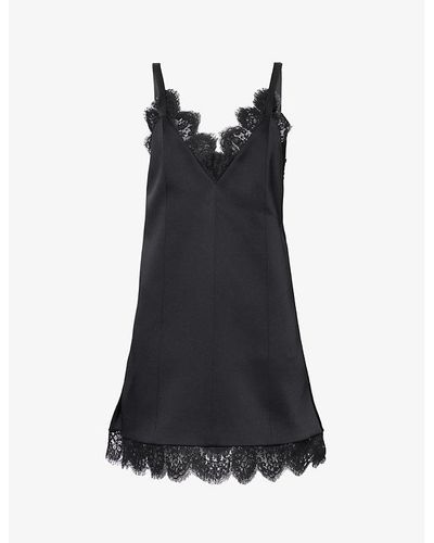 Khaite Bo Lace-trim V-neck Satin Mini Dress - Black