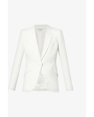 Alexander McQueen Leaf Crepe Padded-shoulder Woven Jacket - White